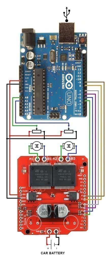 Monster Moto Shield VNH2SP30 Motor Driver arduino connection guide